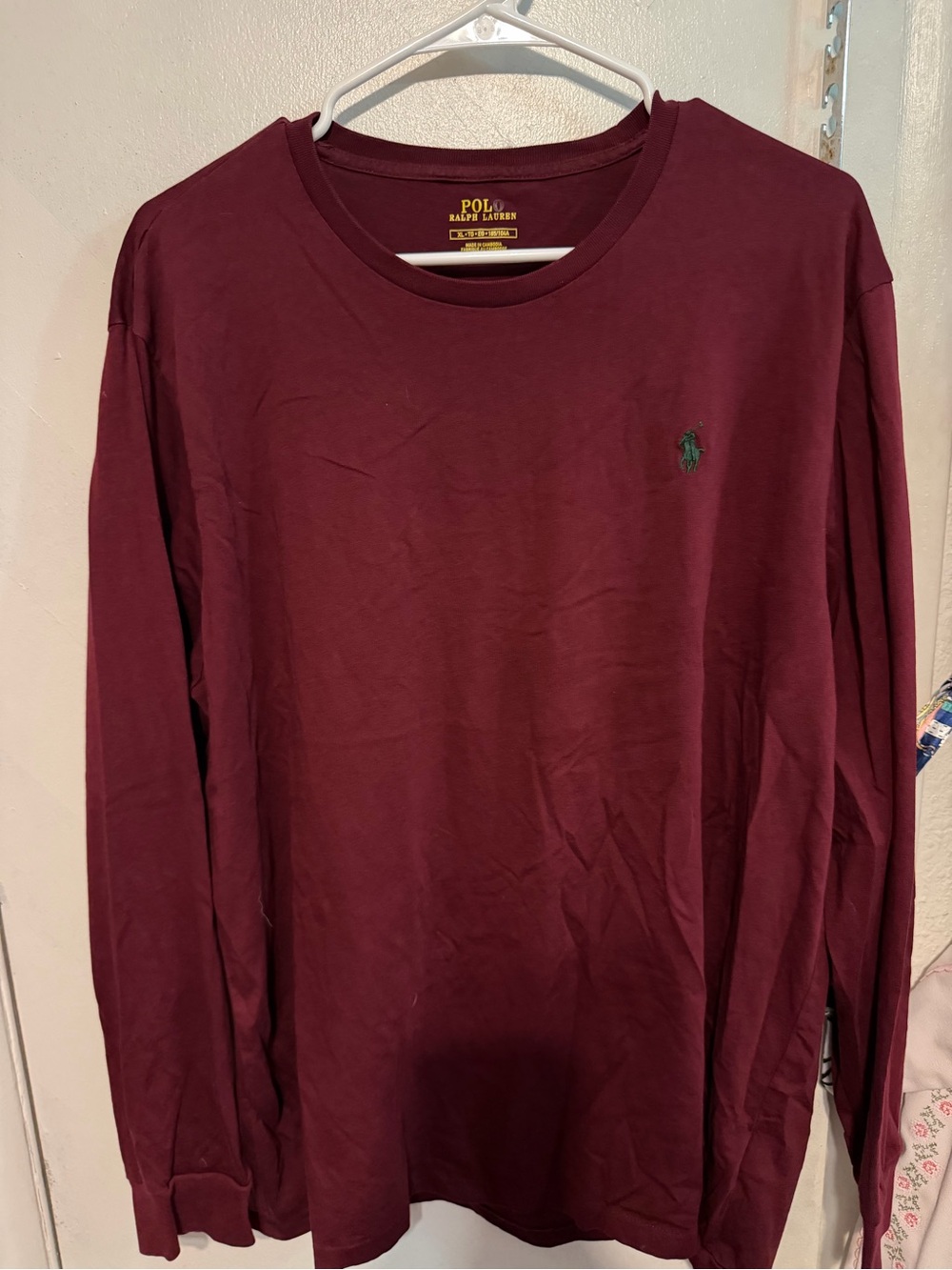 Ralph Lauren Long Sleeve Crewneck Shirt - Burgundy with Green Pony
